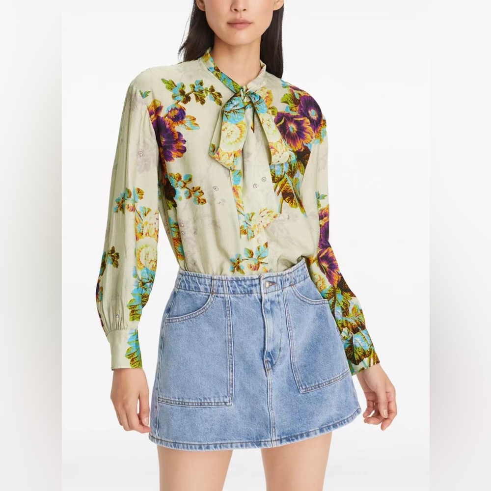 NWT $448 Tory Burch Printed Viscose Bow Blouse